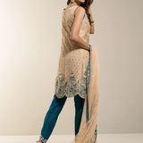 Zainab Chottani | Semi Formals | BEIGE GOLD WITH TEAL DRESS