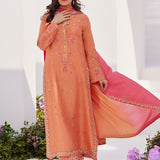 Farah Talib Aziz | Designer Picks 24 | ELYNA CORAL EMBROIDERED RAW SILK SHIRT AND DUPATTA