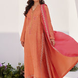 Farah Talib Aziz | Designer Picks 24 | ELYNA CORAL EMBROIDERED RAW SILK SHIRT AND DUPATTA