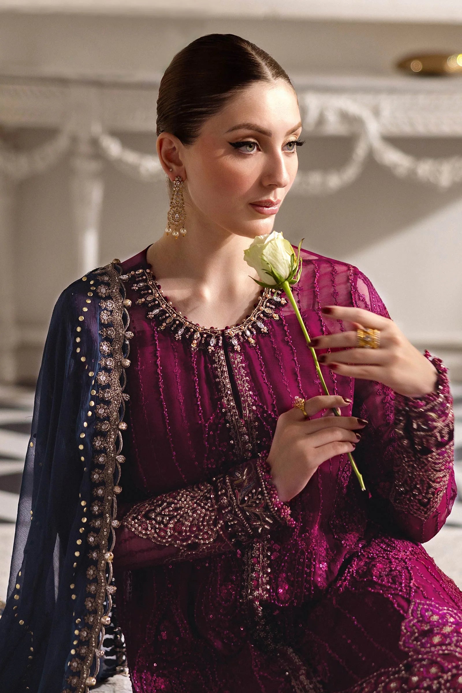 Maria B 3 Piece Unstitched Embroidered Chiffon Suit | MPC-25-102