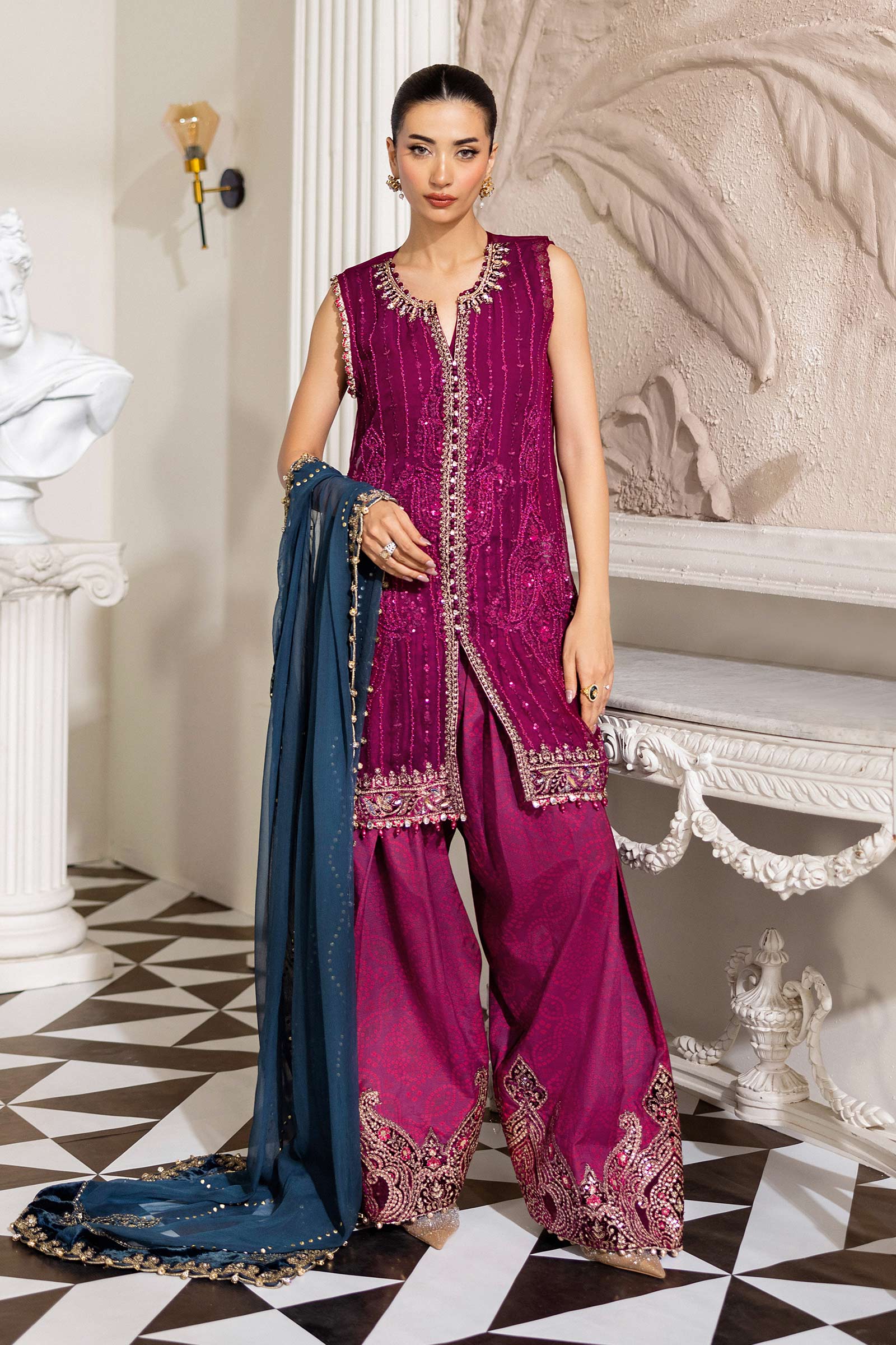 Maria B 3 Piece Unstitched Embroidered Chiffon Suit | MPC-25-102