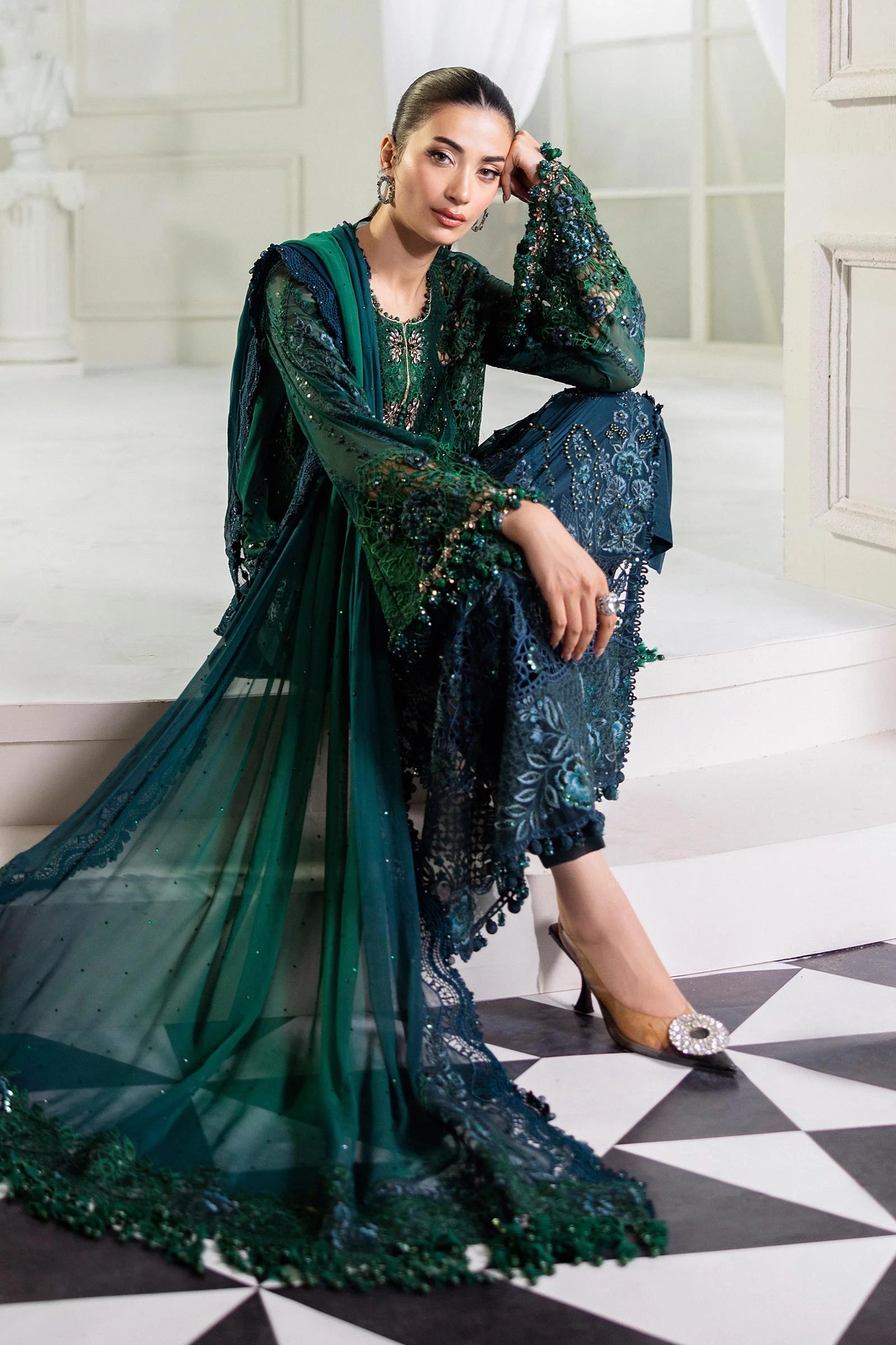 Maria B 3 Piece Embroidered Chiffon Suit | MPC-25-106