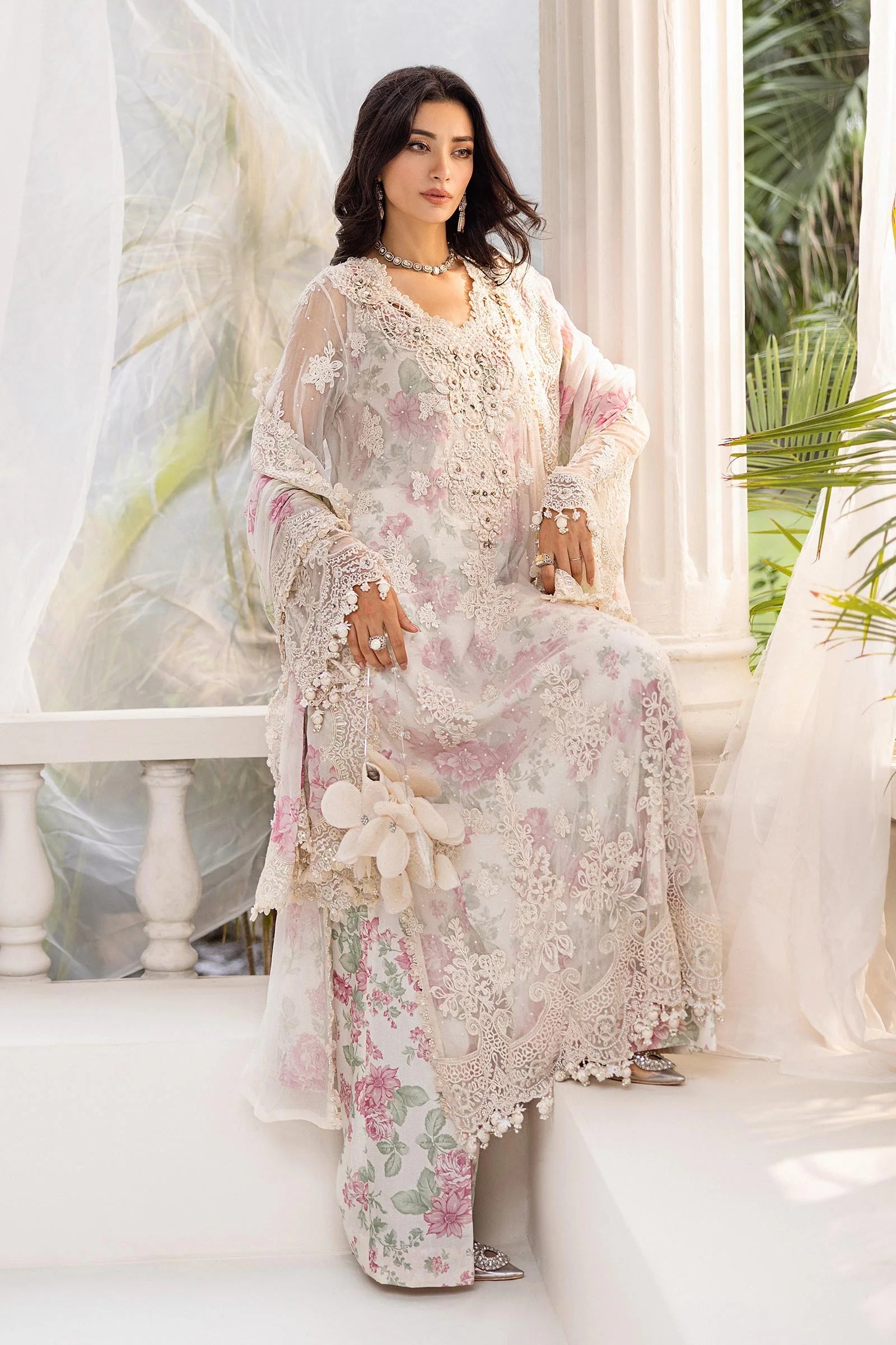 Maria b 3 Piece Unstitched Embroidered Chiffon Suit | MPC-25-101 