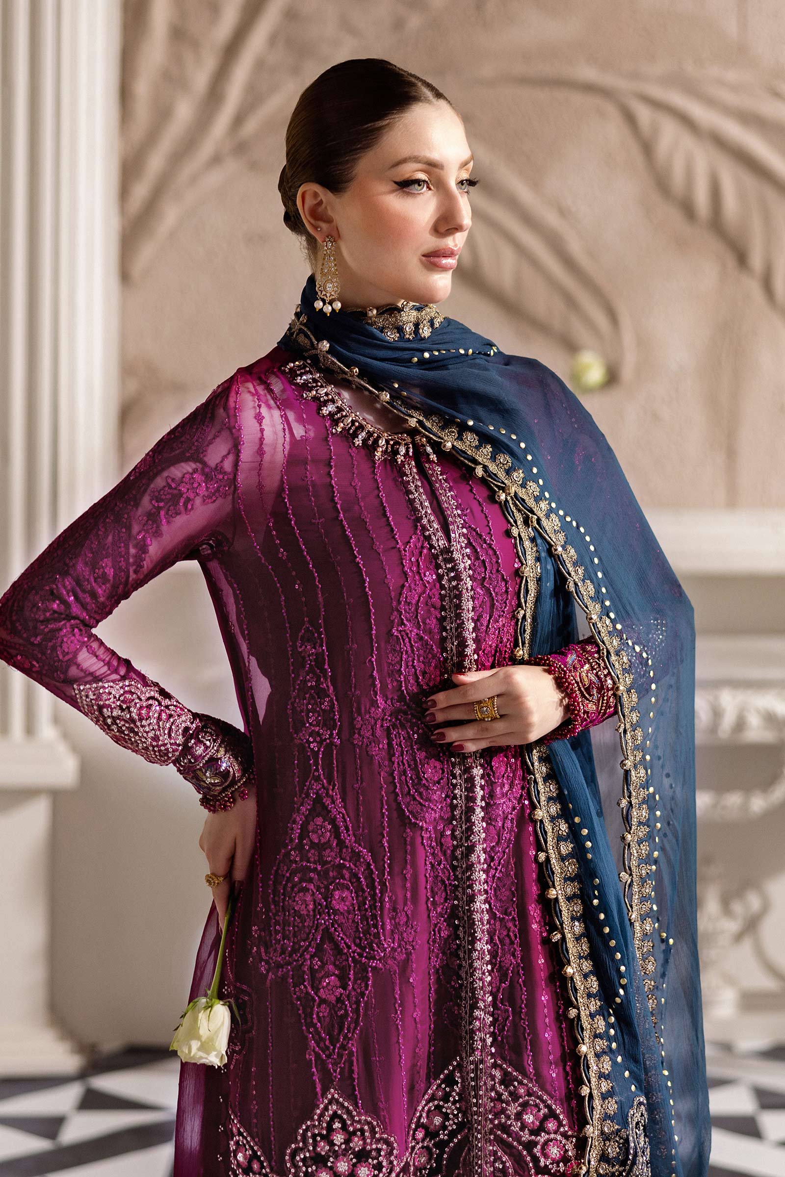 Maria B 3 Piece Unstitched Embroidered Chiffon Suit | MPC-25-102 