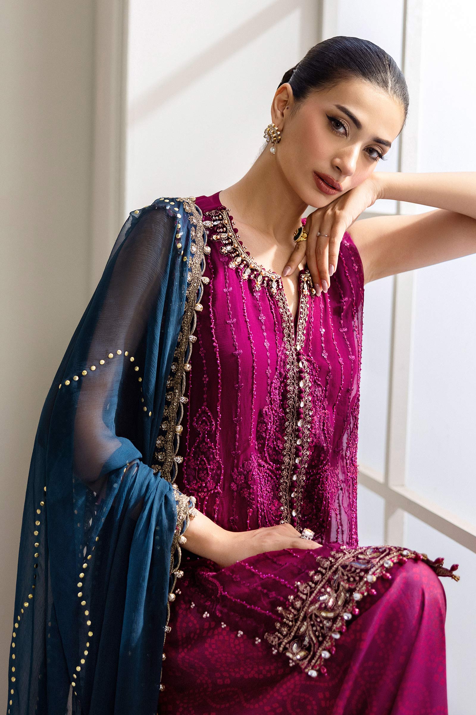 Maria B 3 Piece Unstitched Embroidered Chiffon Suit | MPC-25-102 