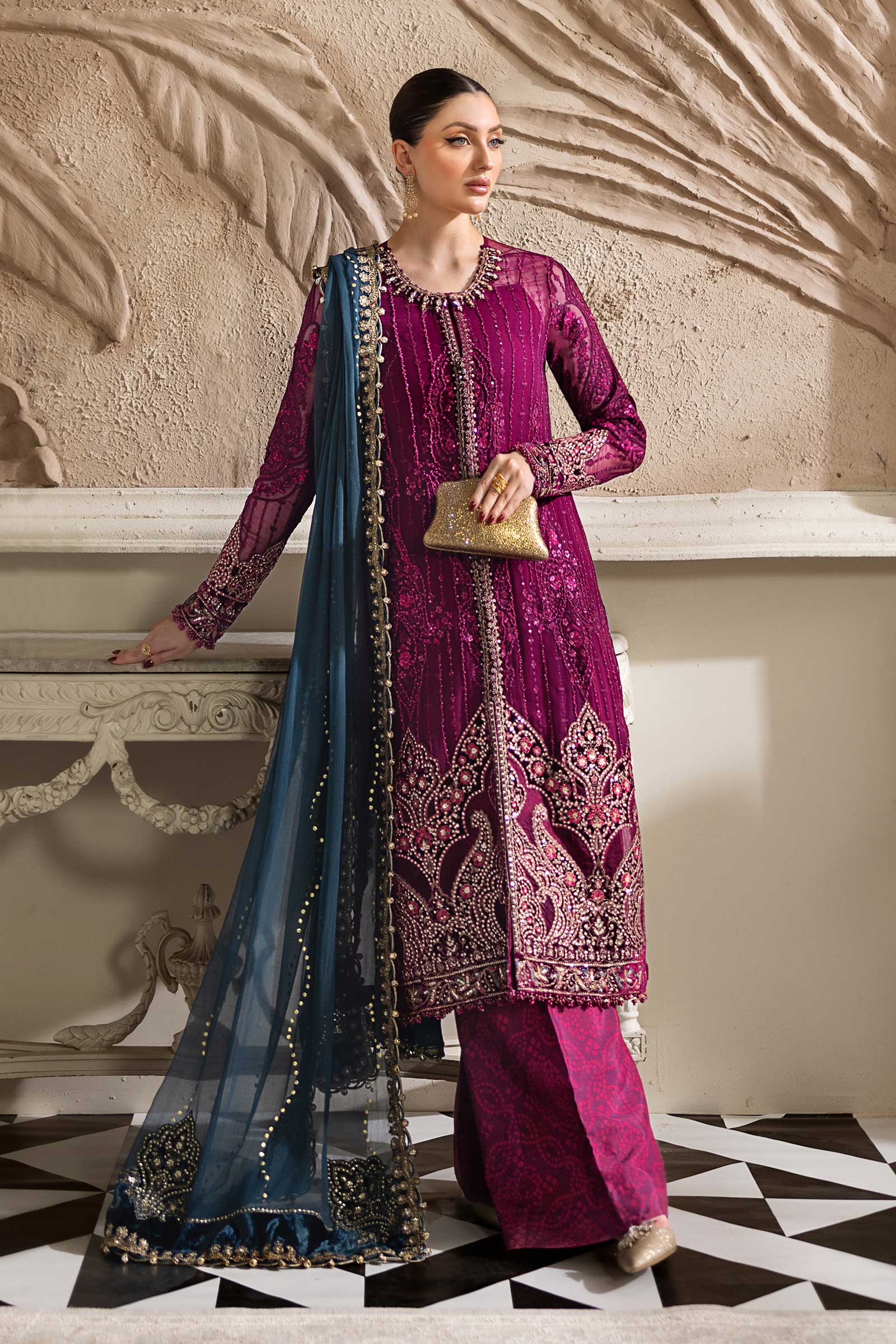 Maria B 3 Piece Unstitched Embroidered Chiffon Suit | MPC-25-102 