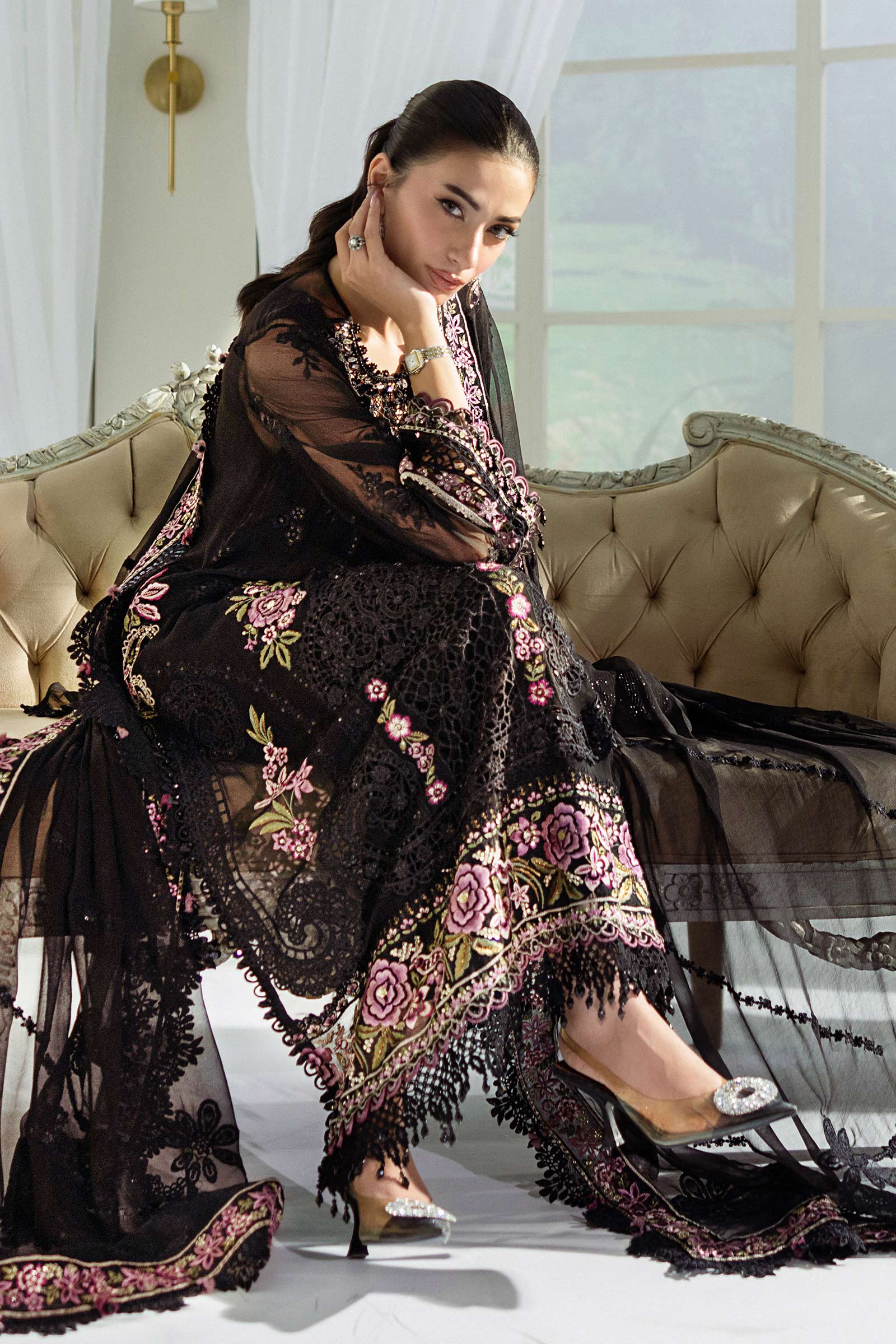 Maria B 3 Piece Embroidered Chiffon Suit | MPC-25-104 