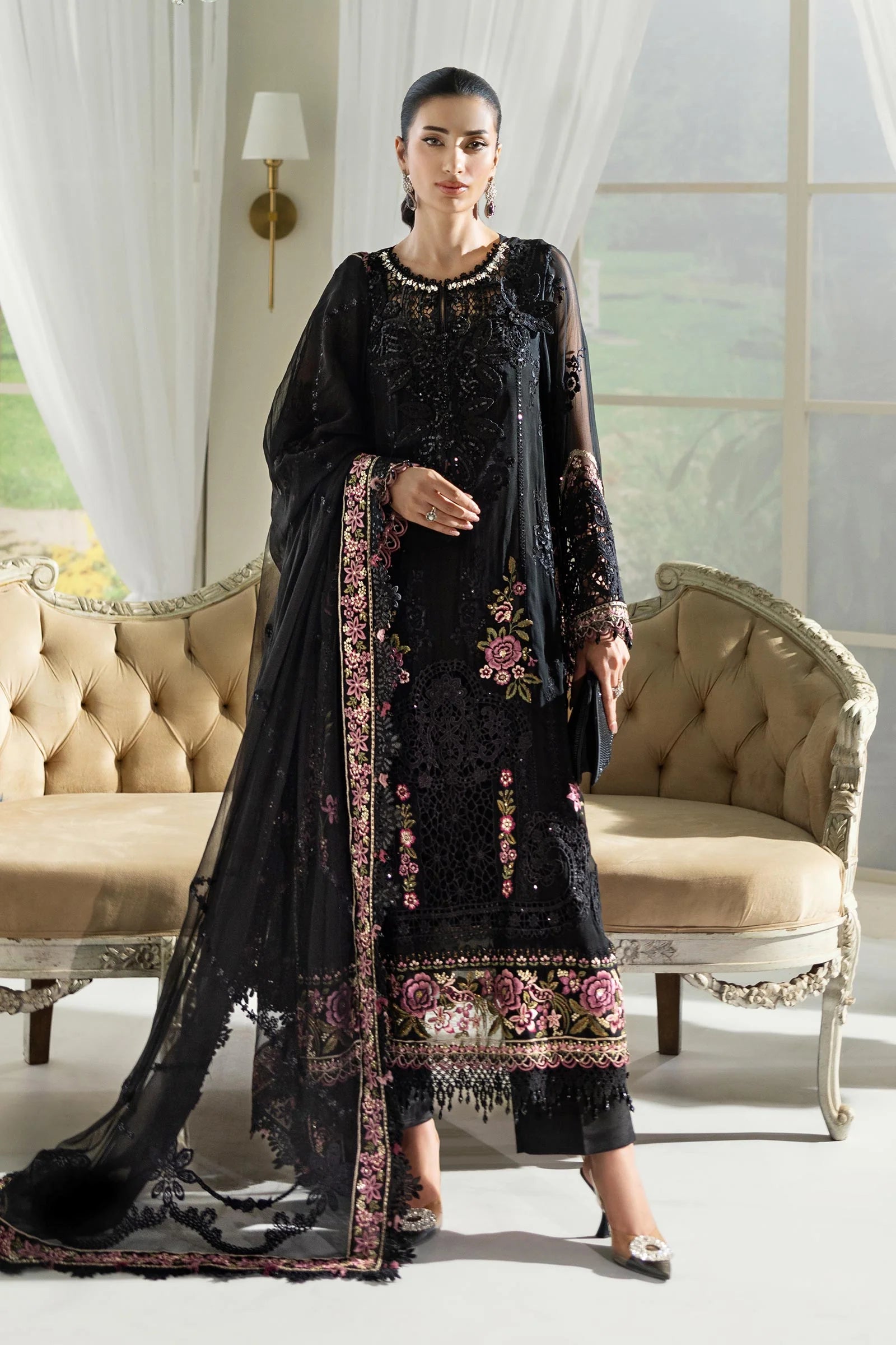 Maria B 3 Piece Embroidered Chiffon Suit | MPC-25-104 