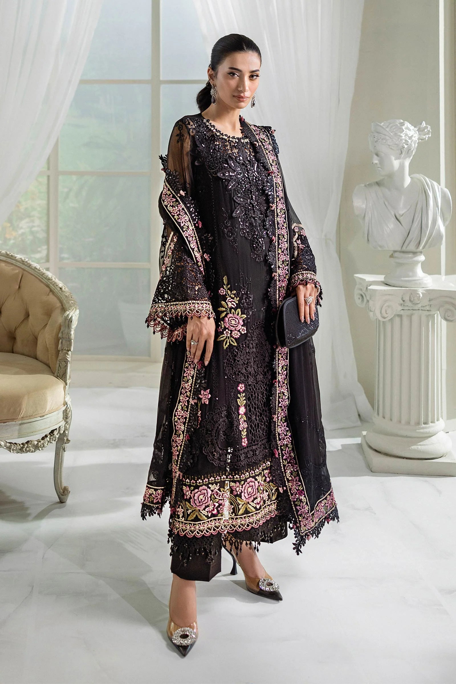 Maria B 3 Piece Embroidered Chiffon Suit | MPC-25-104 