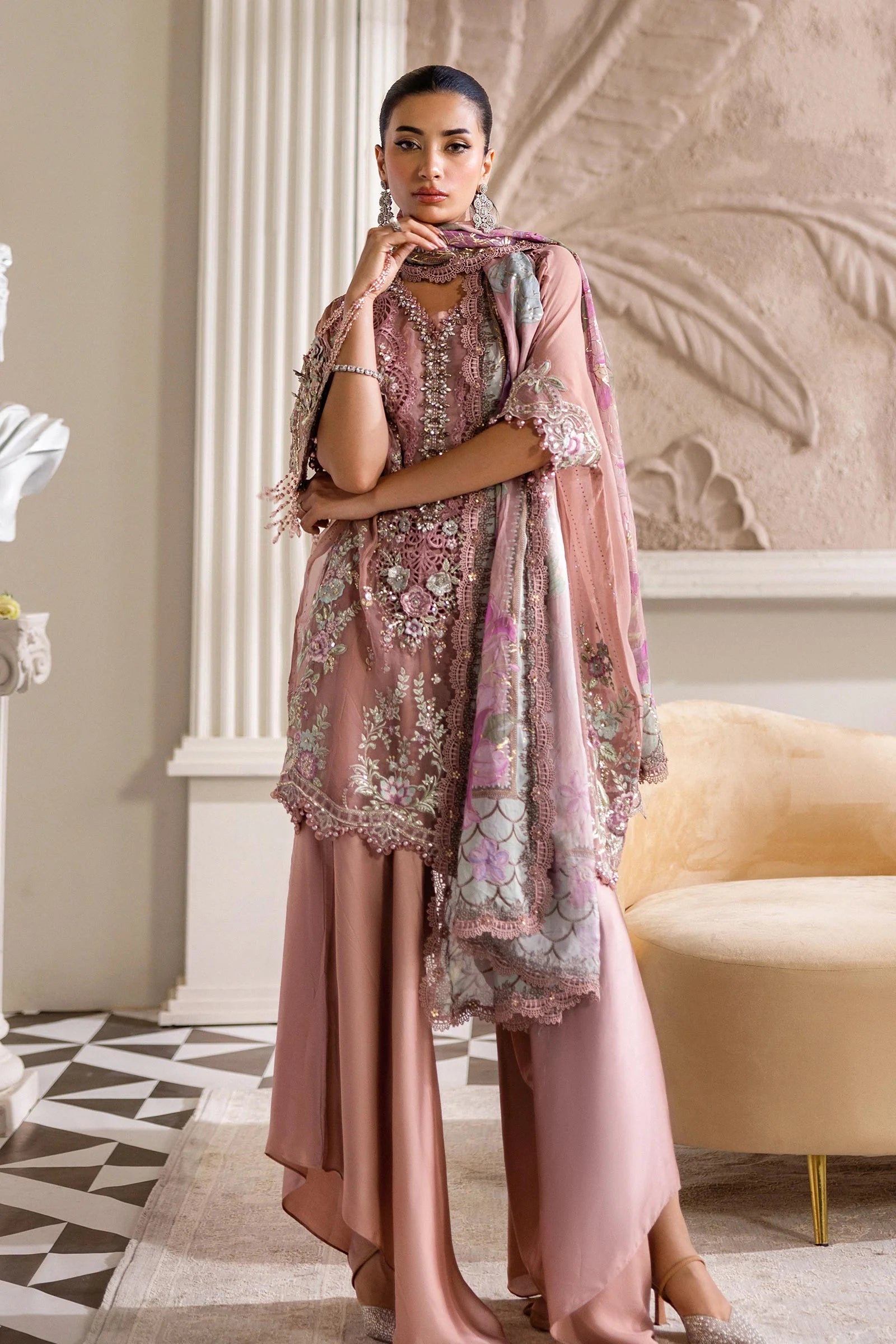 Maria B 3 Piece Embroidered Chiffon Suit | MPC-25-105 