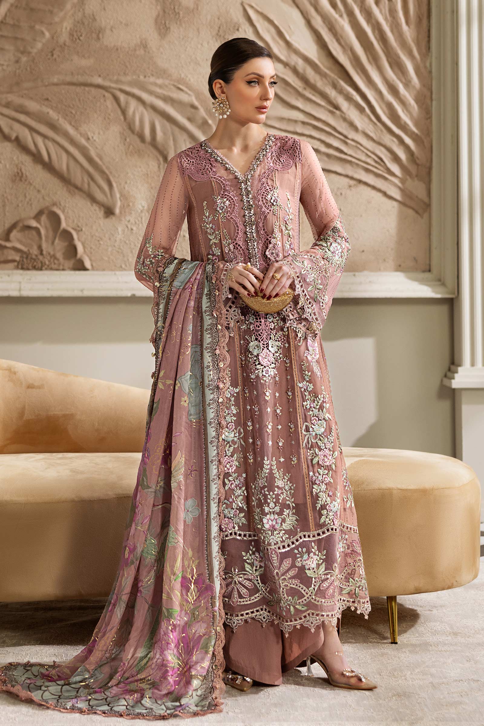 Maria B 3 Piece Embroidered Chiffon Suit | MPC-25-105 