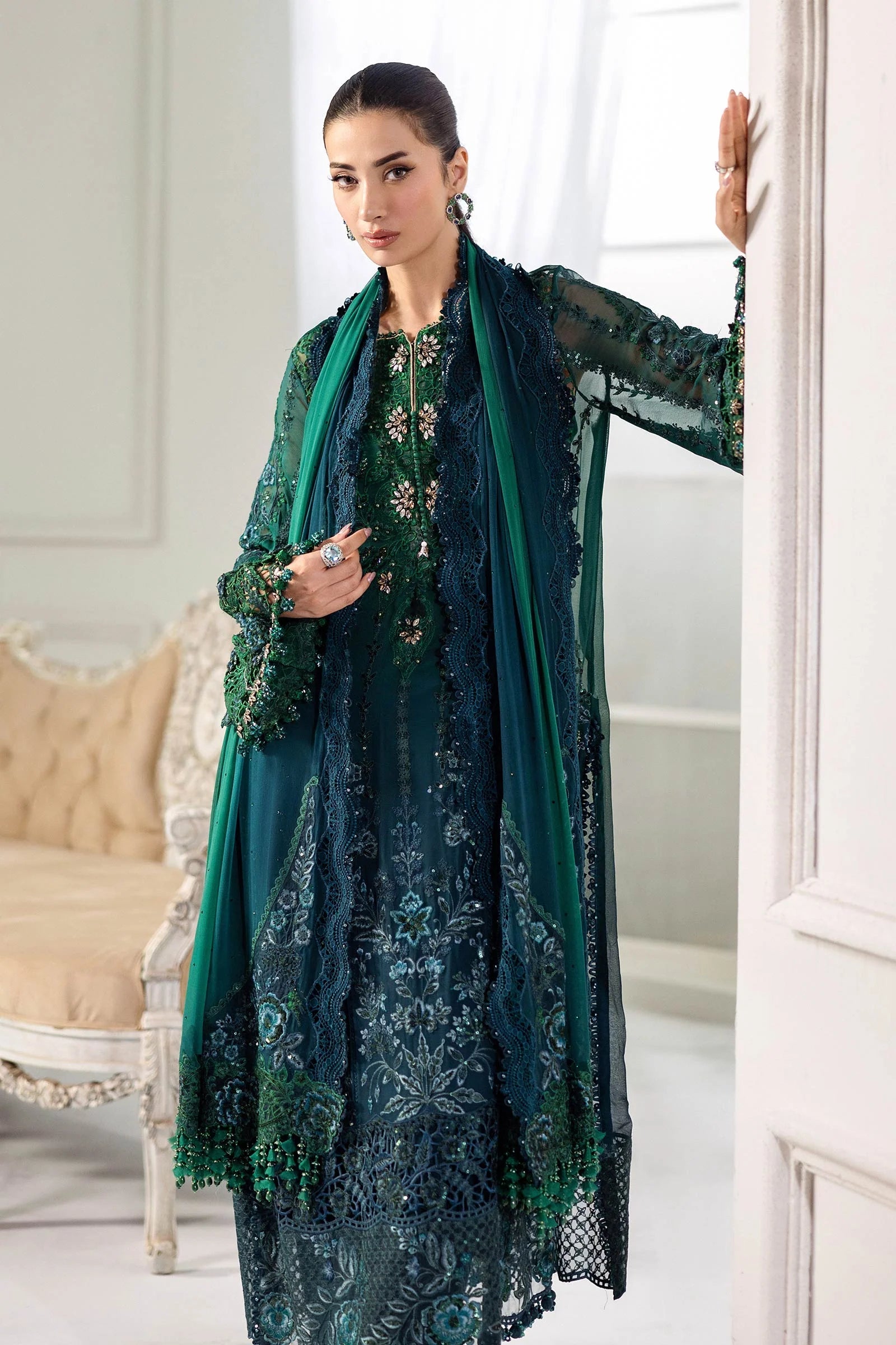 Maria B 3 Piece Embroidered Chiffon Suit | MPC-25-106 