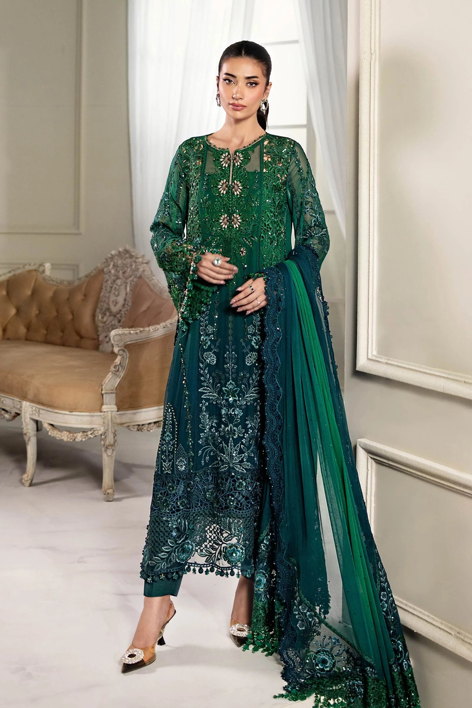 Maria B 3 Piece Embroidered Chiffon Suit | MPC-25-106 