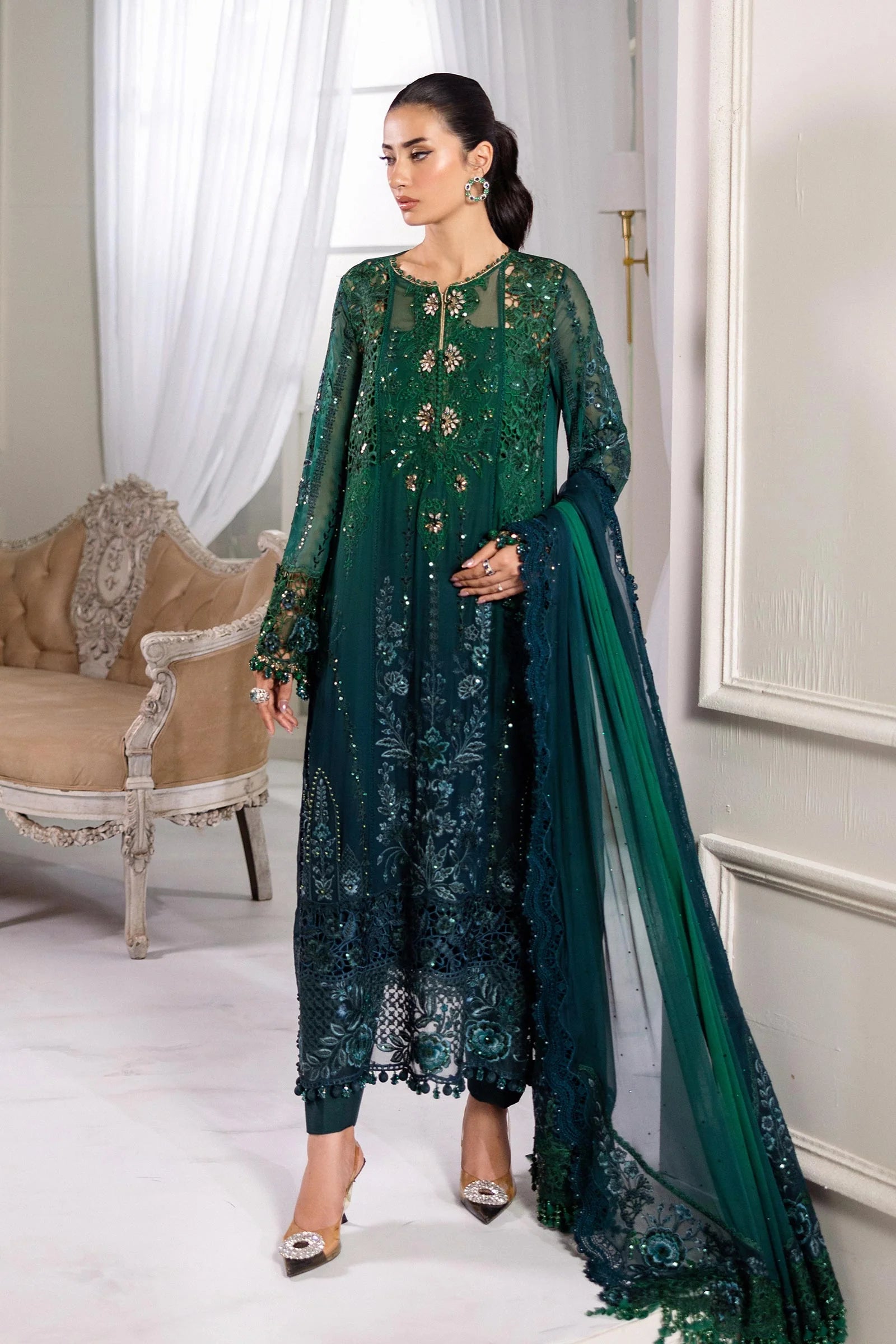 Maria B 3 Piece Embroidered Chiffon Suit | MPC-25-106 
