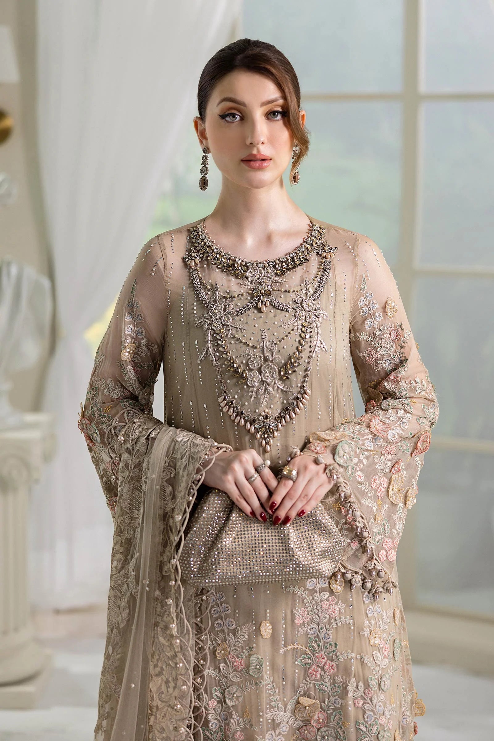 Maria B 3 Piece Embroidered Chiffon Suit | MPC-25-107