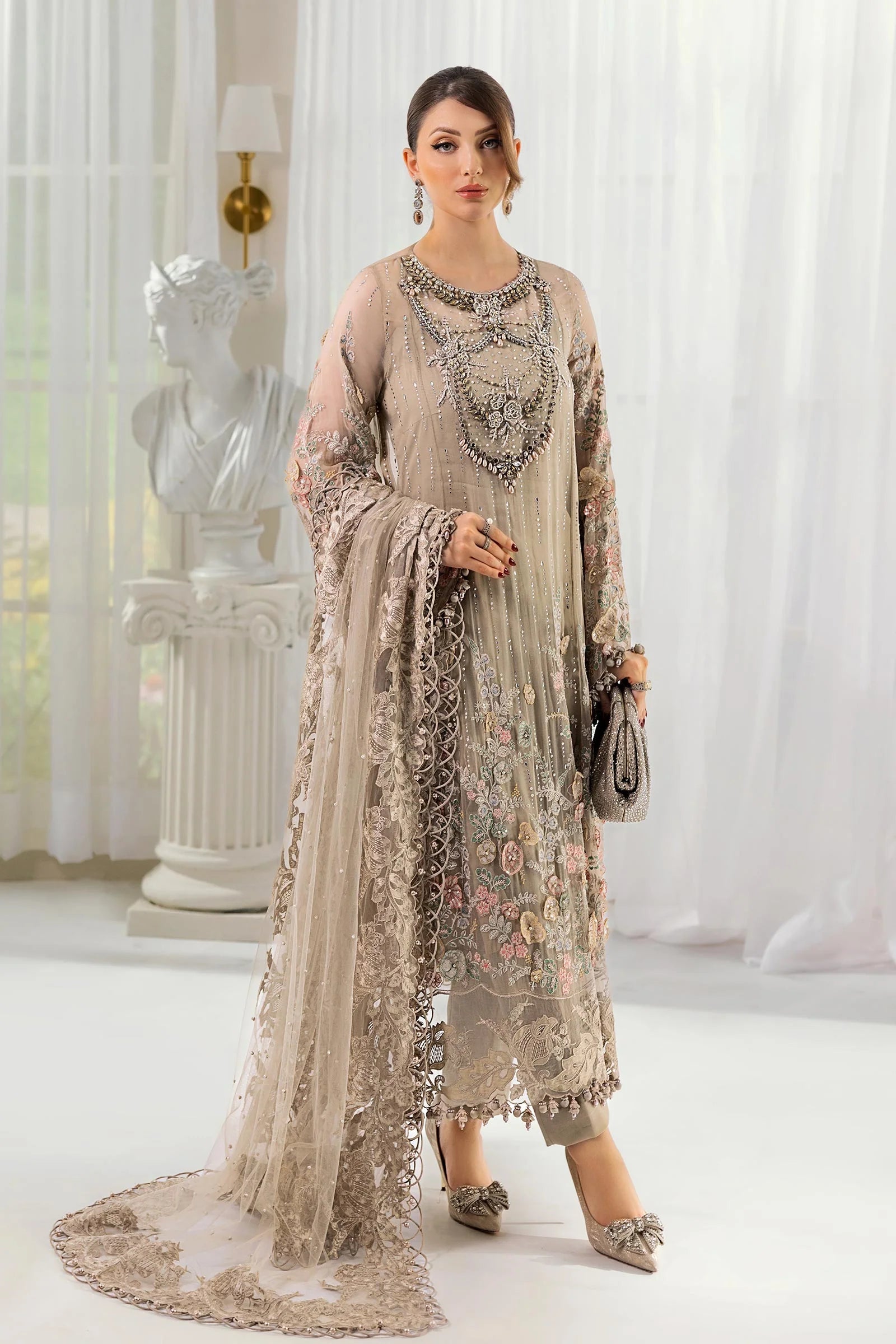 Maria B 3 Piece Embroidered Chiffon Suit | MPC-25-107 
