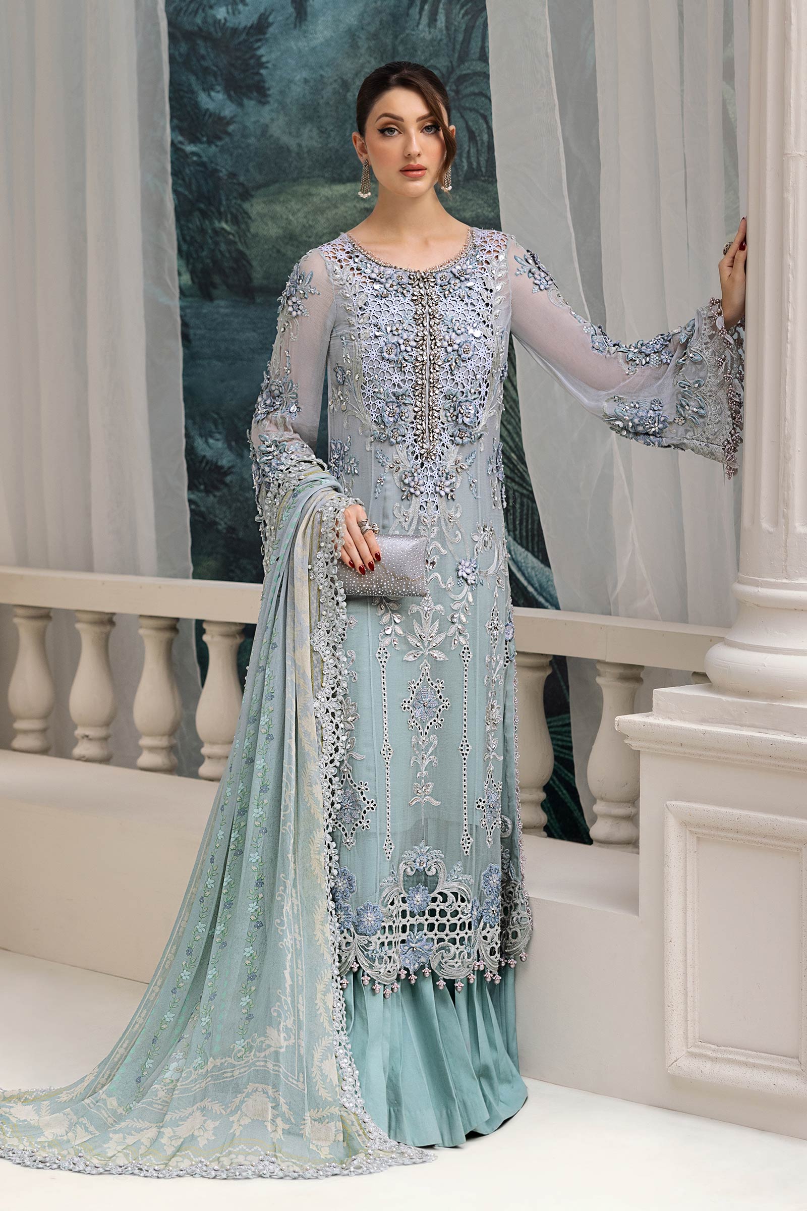 Maria B 3 Piece Embroidered Chiffon Suit | MPC-25-108 