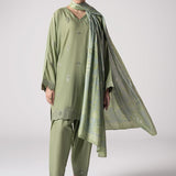 Maria B | Basics RTW | 3 Pc Embroidered Lurex Stripe Suit | MB-CS25-143