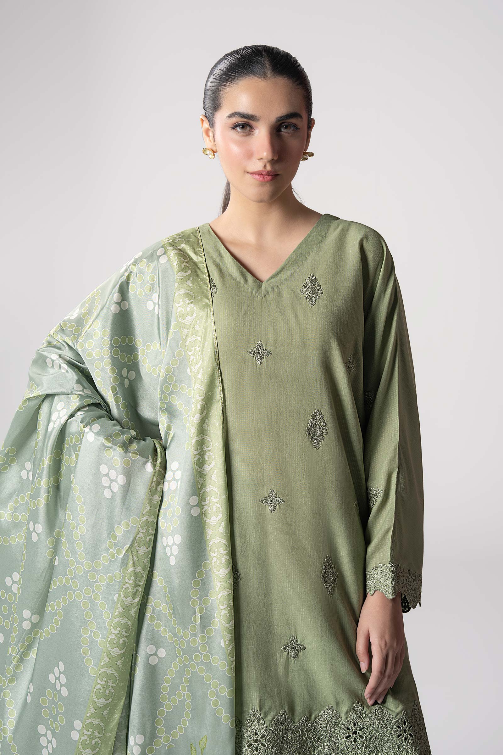 Maria B | Basics RTW | 3 Pc Embroidered Lurex Stripe Suit | MB-CS25-143