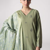 Maria B | Basics RTW | 3 Pc Embroidered Lurex Stripe Suit | MB-CS25-143