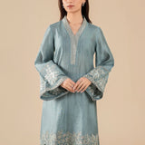 Maria B | Basics RTW | 3 Pc Embroidered Two Tone Lurex Silk Suit | MB-FS25-28