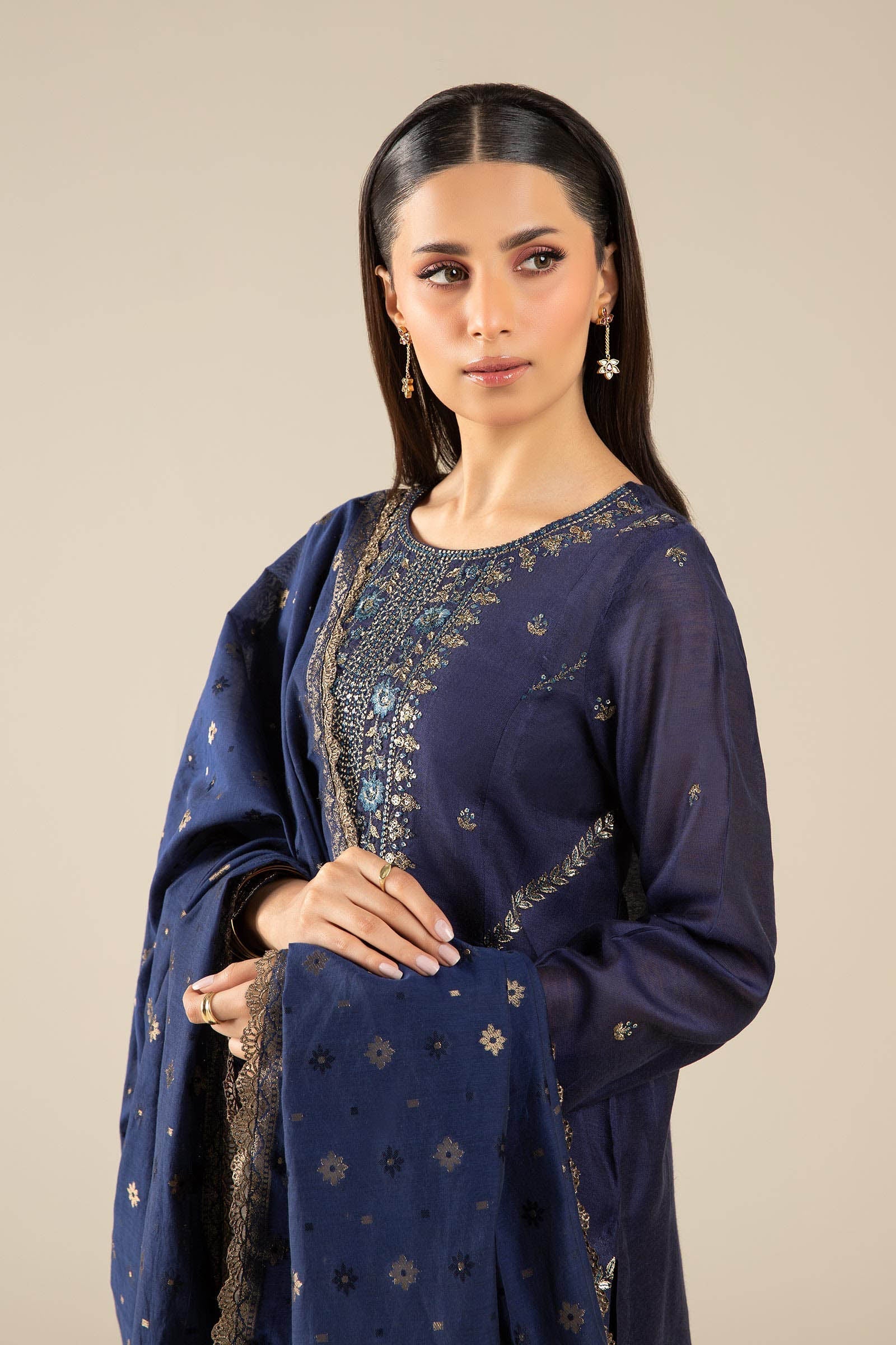 Maria B | Basics RTW | 3 Pc Embroidered Two Tone Silk Suit | MB-FS25-30