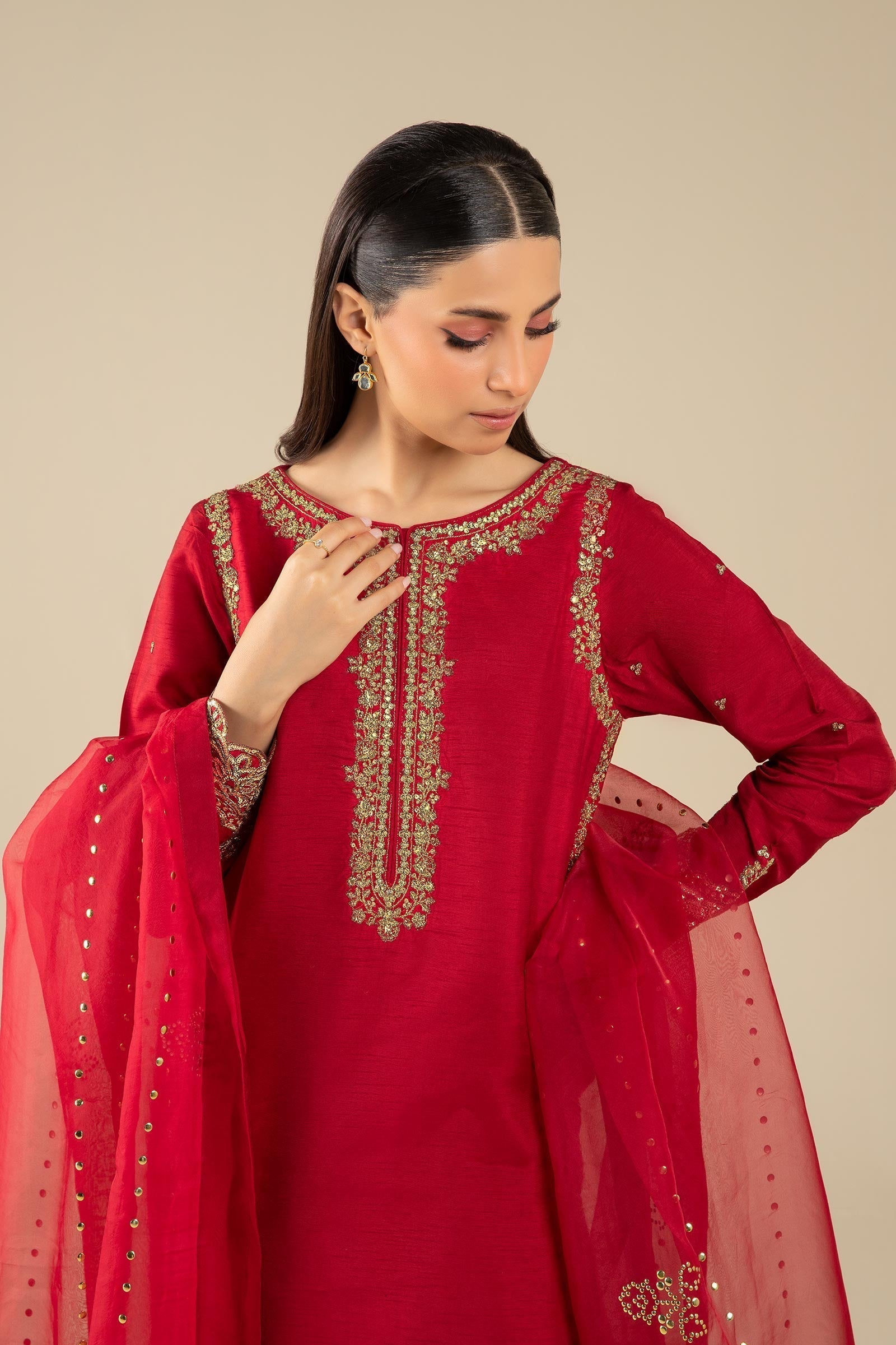 Maria B | Basics RTW | 3 Pc Embroidered Raw Silk Suit | MB-FS25-32
