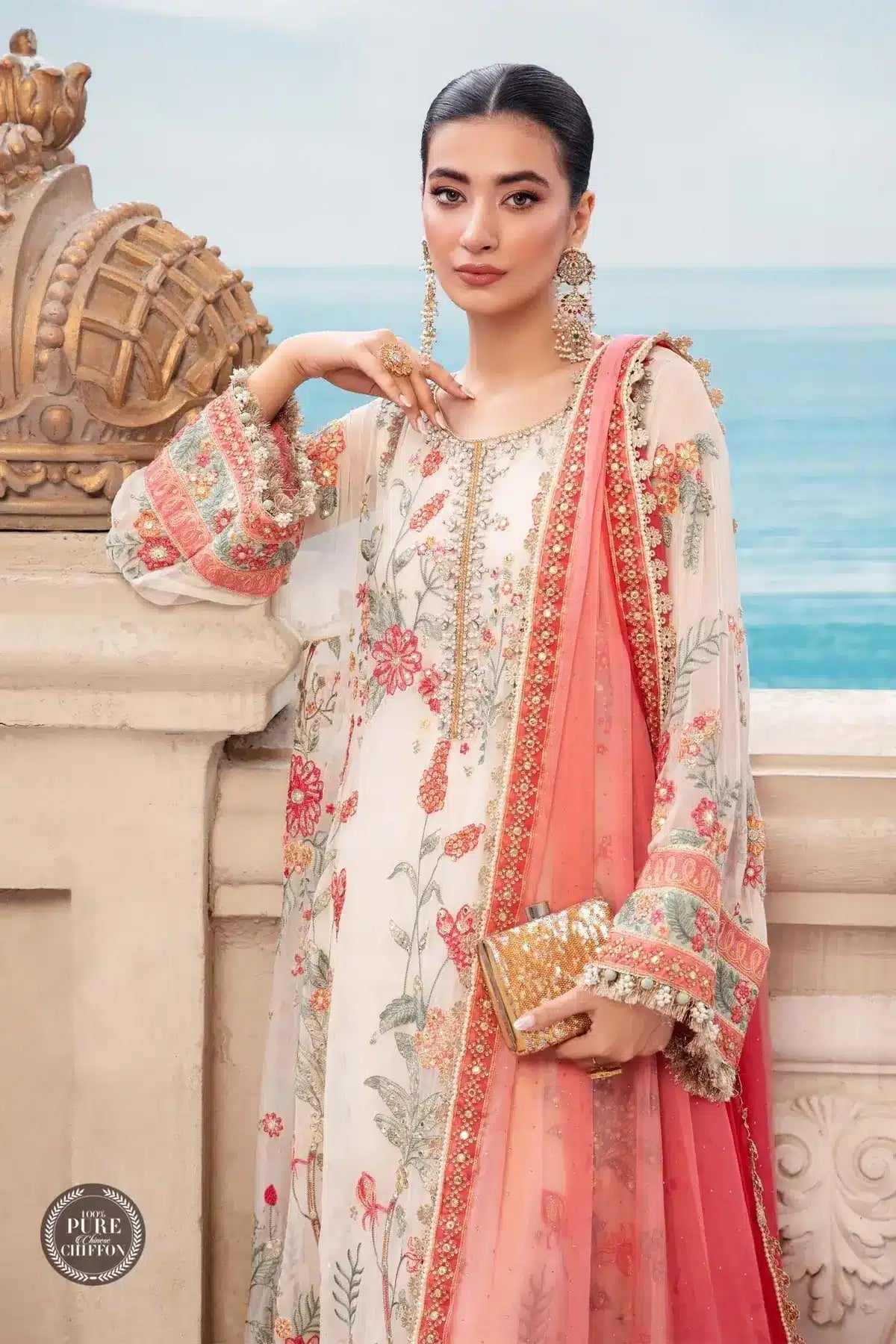 Maria B | Luxury Chiffon Collection | Cloud White Floral
