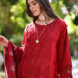 Noor by Saadia Asad | Luxury Chikankari Lawn24 | D2-B Red
