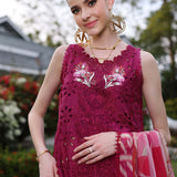 Noor by Saadia Asad | Luxury Chikankari Lawn24 | D10-A FUCHIA
